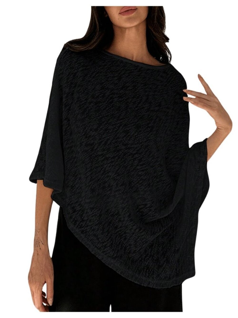 Women's Sheer Poncho Top Asymmetrical Sweater Shawl Wrap